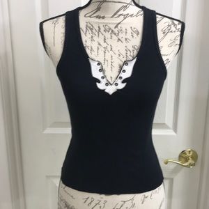 Ribbed Tank w/Faux Leather Accent